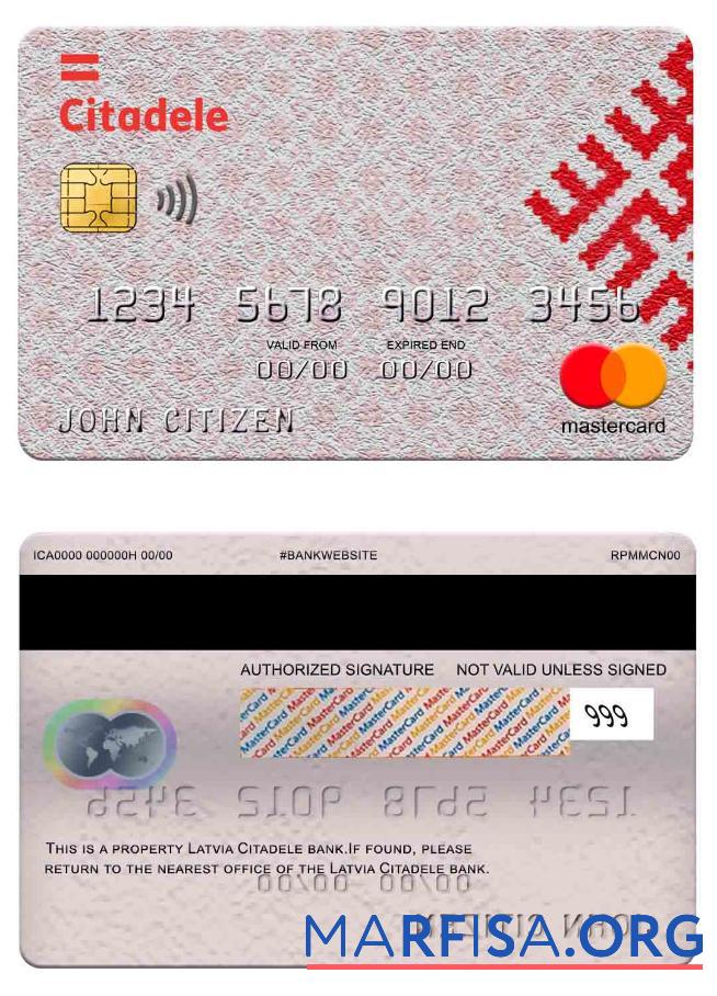 Printable Latvia Citadele bank mastercard template